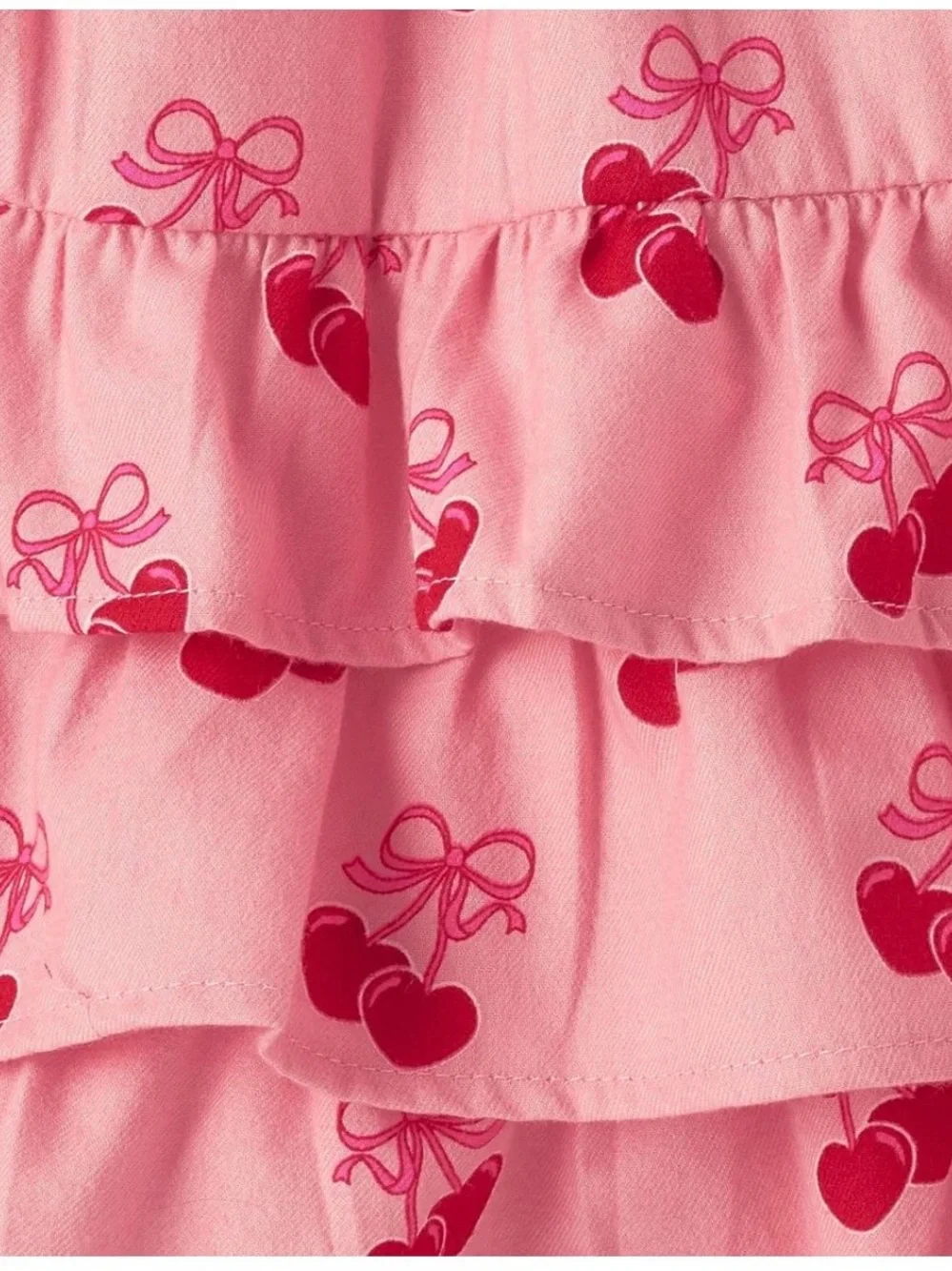 Girls Pink Cherry Print Tiered Dress